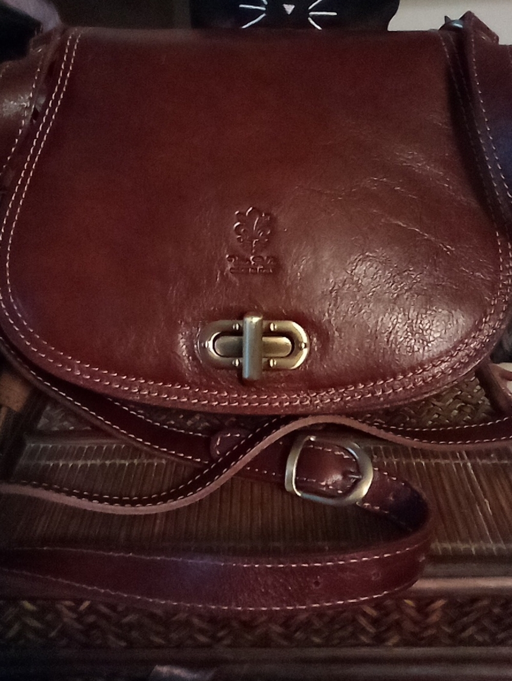 Vera Pelle Florence Brown Leather Saddle Bag with Gold Hardware